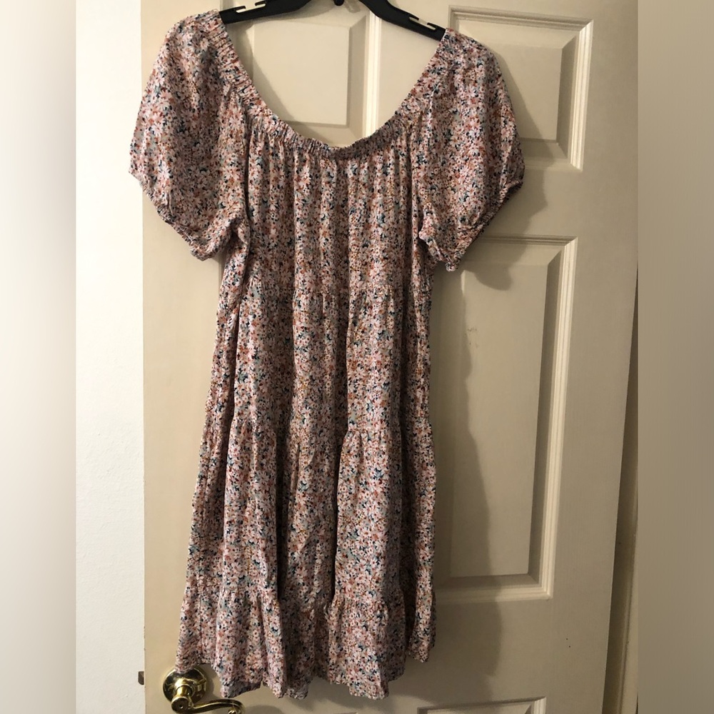 Maurice’s Pink Floral Short-Sleeve Tiered Dress